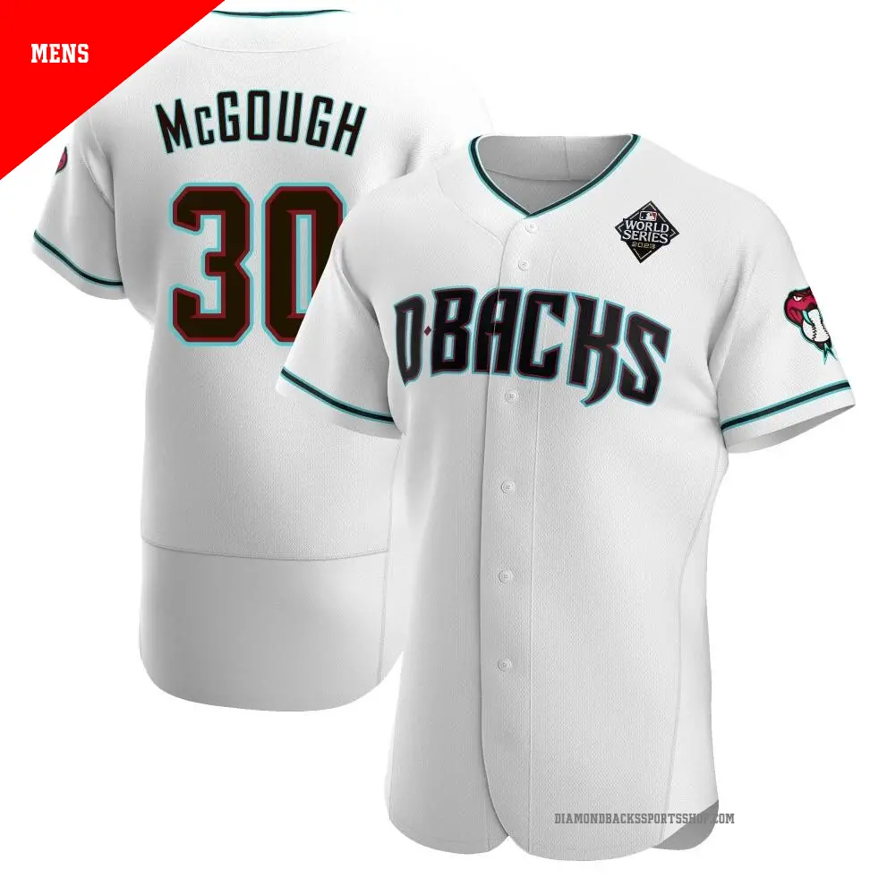 Men's ＃30 Scott McGough Arizona Diamondbacks White Authentic Teal Alternate 2023 World Series Jersey