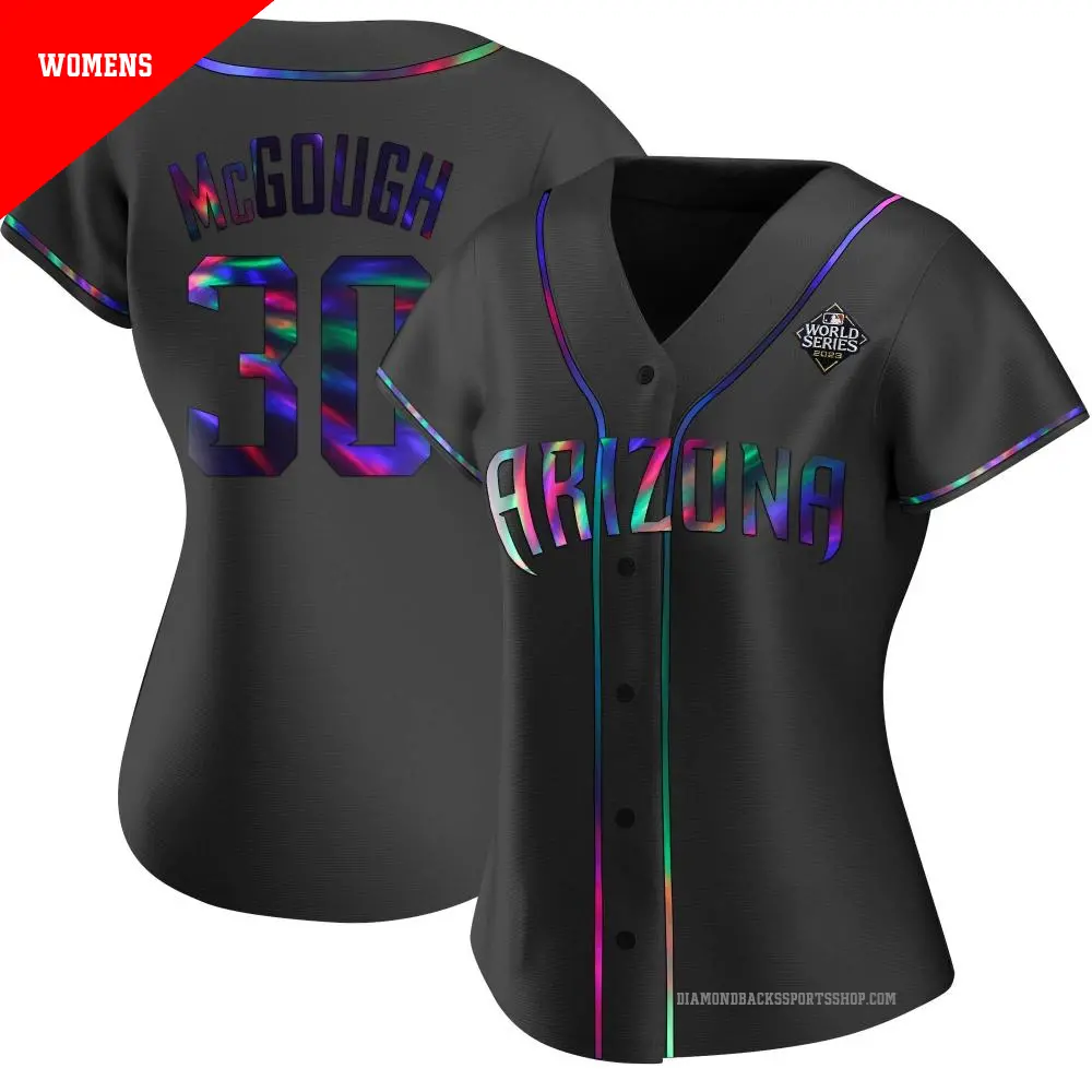 Women's ＃30 Scott McGough Arizona Diamondbacks Black Replica Holographic Alternate 2023 World Series Jersey