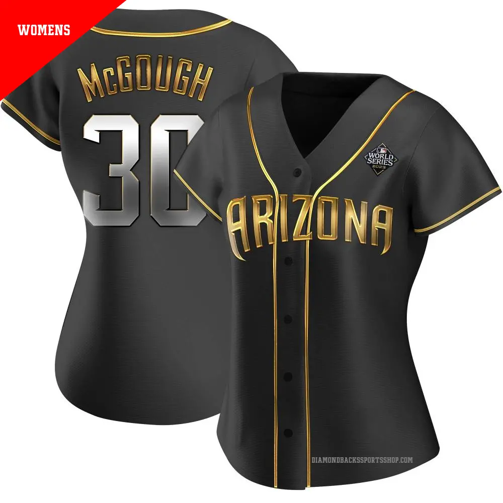 Women's ＃30 Scott McGough Arizona Diamondbacks Gold Replica Black en Alternate 2023 World Series Jersey