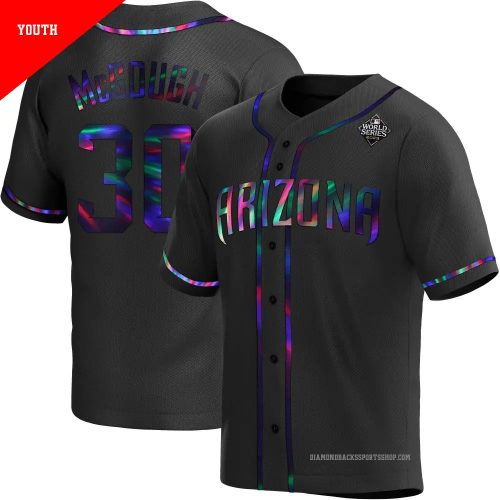 Youth ＃30 Scott McGough Arizona Diamondbacks Black Replica Holographic Alternate 2023 World Series Jersey